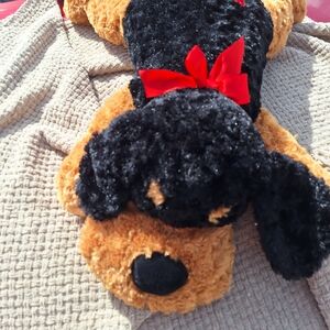 Kellytoy Black and Tan Plush Dog with Red Bow